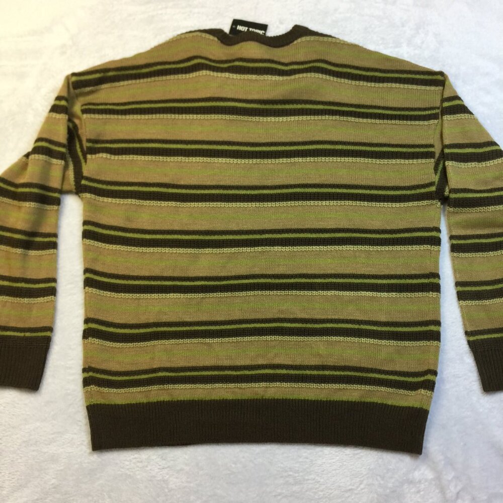 New! Thorn & Fable Sweater M Men’s Green Brown Striped Pocket Long Sleeve - Picture 2 of 16